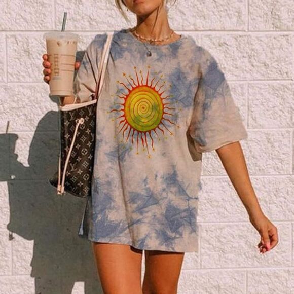 Y2K Blue Tie Dye Sun Tee Large NWT - Picture 1 of 7